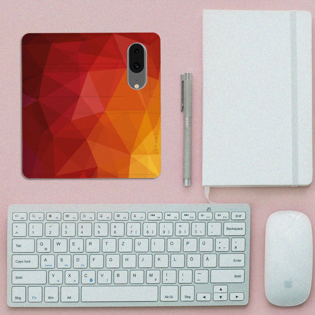 Google Pixel 8 Stand Case voor Google Pixel 8 Polygon Red ontwerp bovenaanzicht