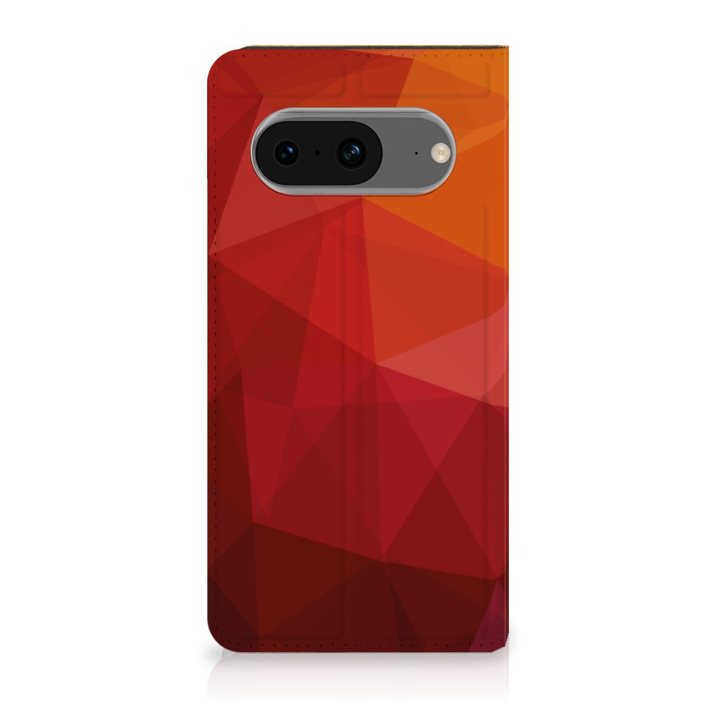 Google Pixel 8 Stand Case voor Google Pixel 8 Polygon Red abstract design front