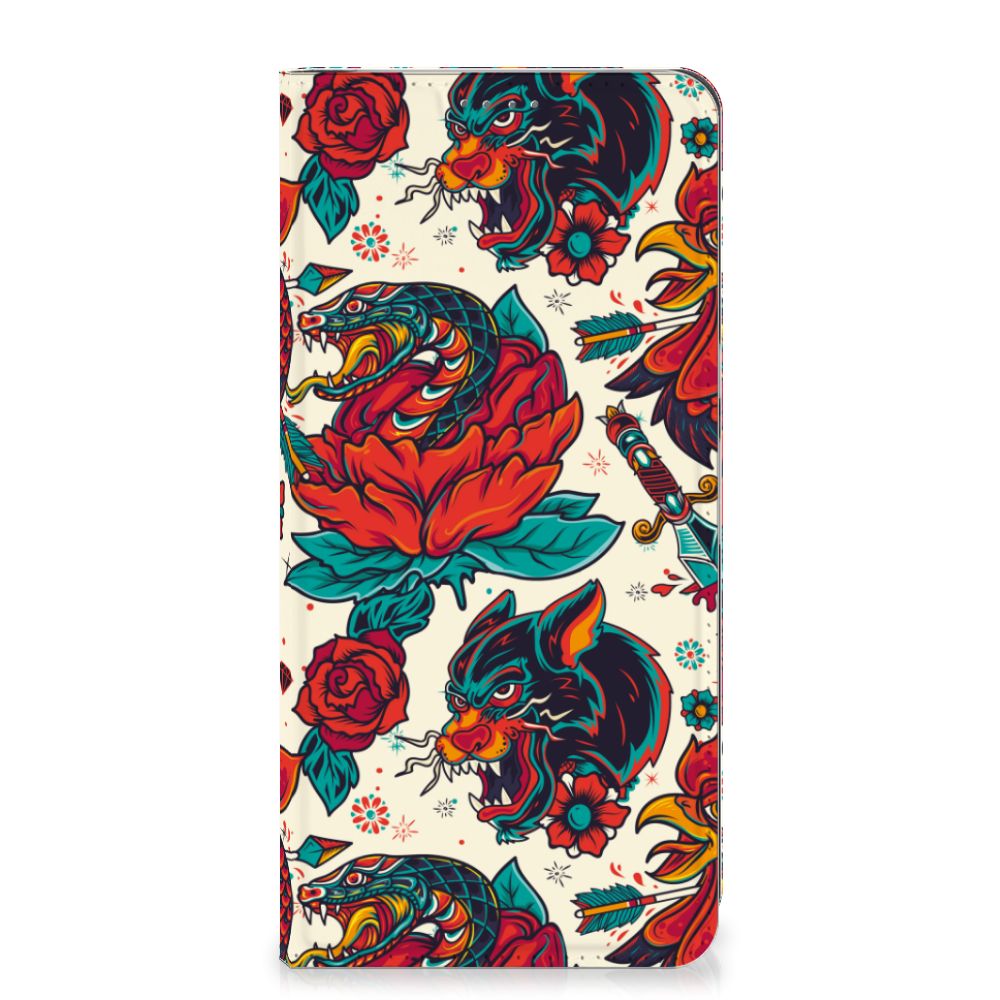 Google Pixel 8 Pro Stand Case Old Skool vintage tattoo design vooraanzicht