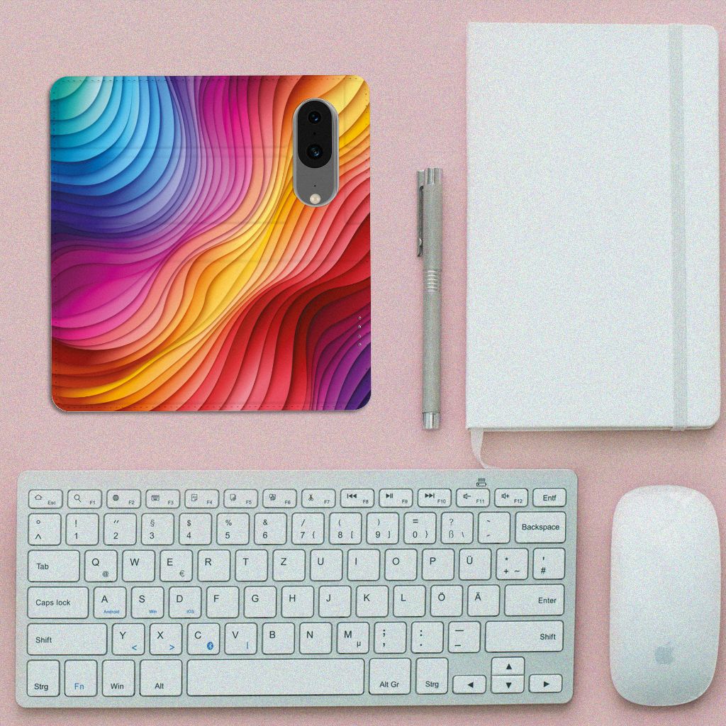 Google Pixel 8 Stand Case voor Google Pixel 8 Regenboog design kleurrijk aanzicht