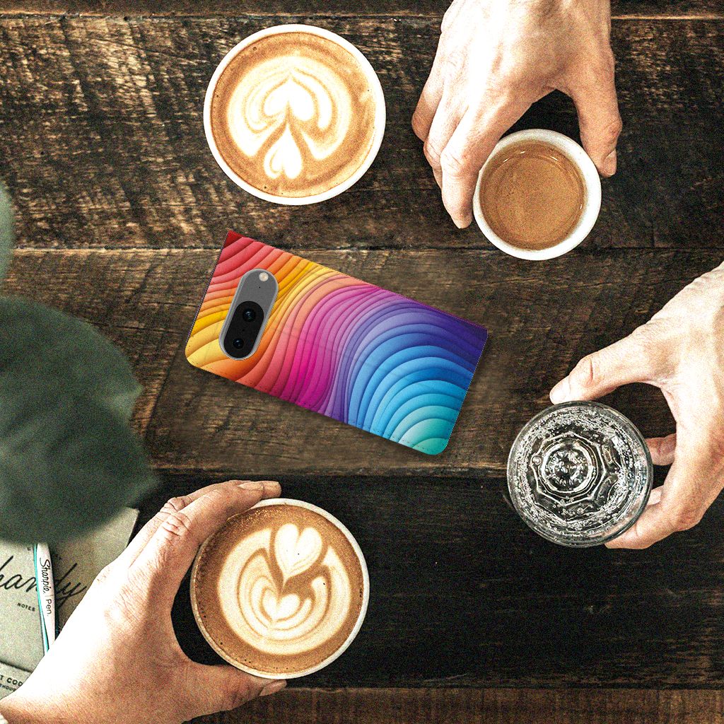 Google Pixel 8 Stand Case voor Google Pixel 8 Regenboog designkleur aanzicht