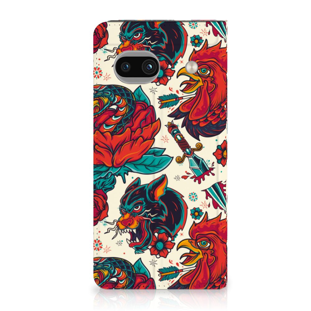 Google Pixel 8A Stand Case Old Skool vintage design print aanzicht