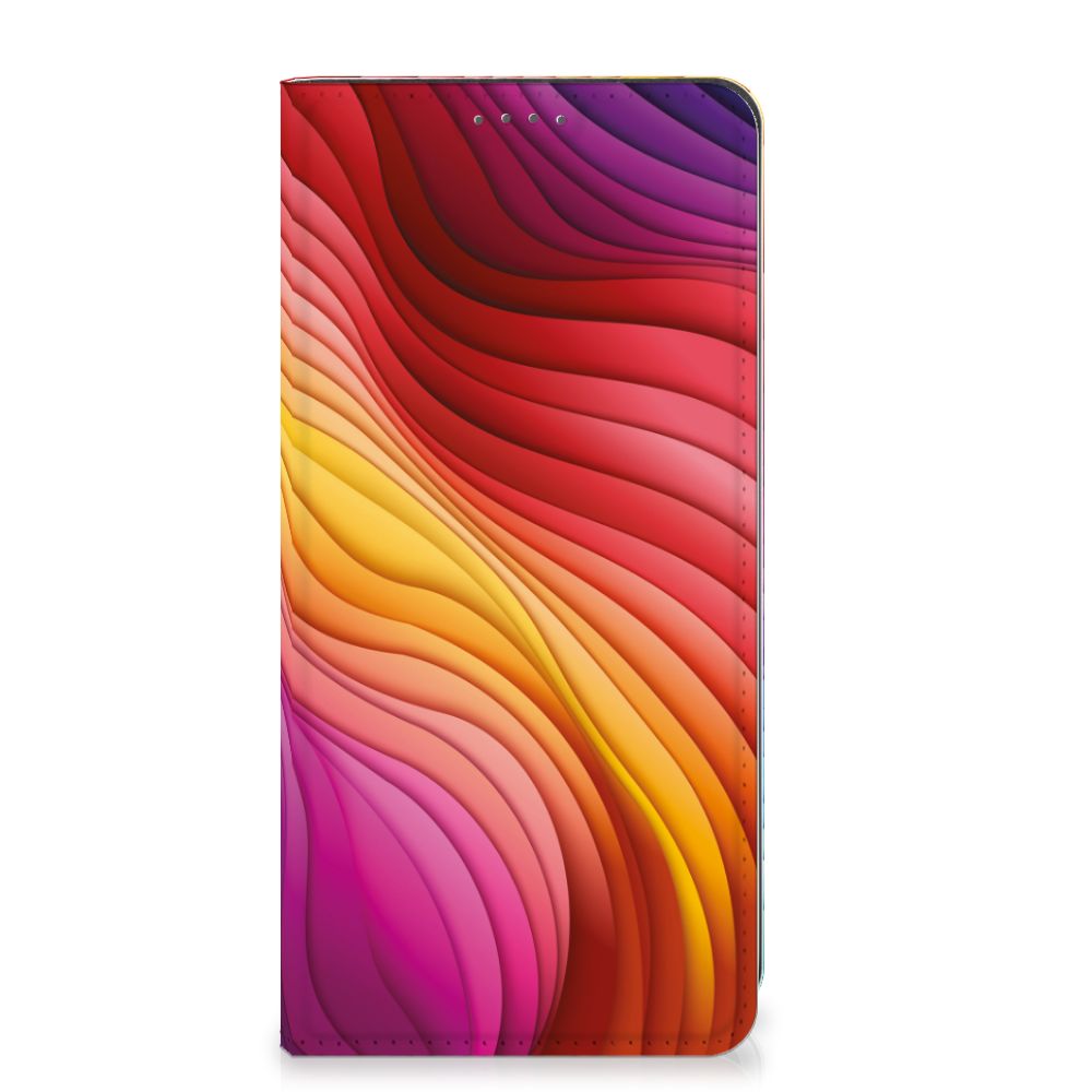 Google Pixel 8A Stand Case Regenboog design kleurrijke golfpatronen aanzicht