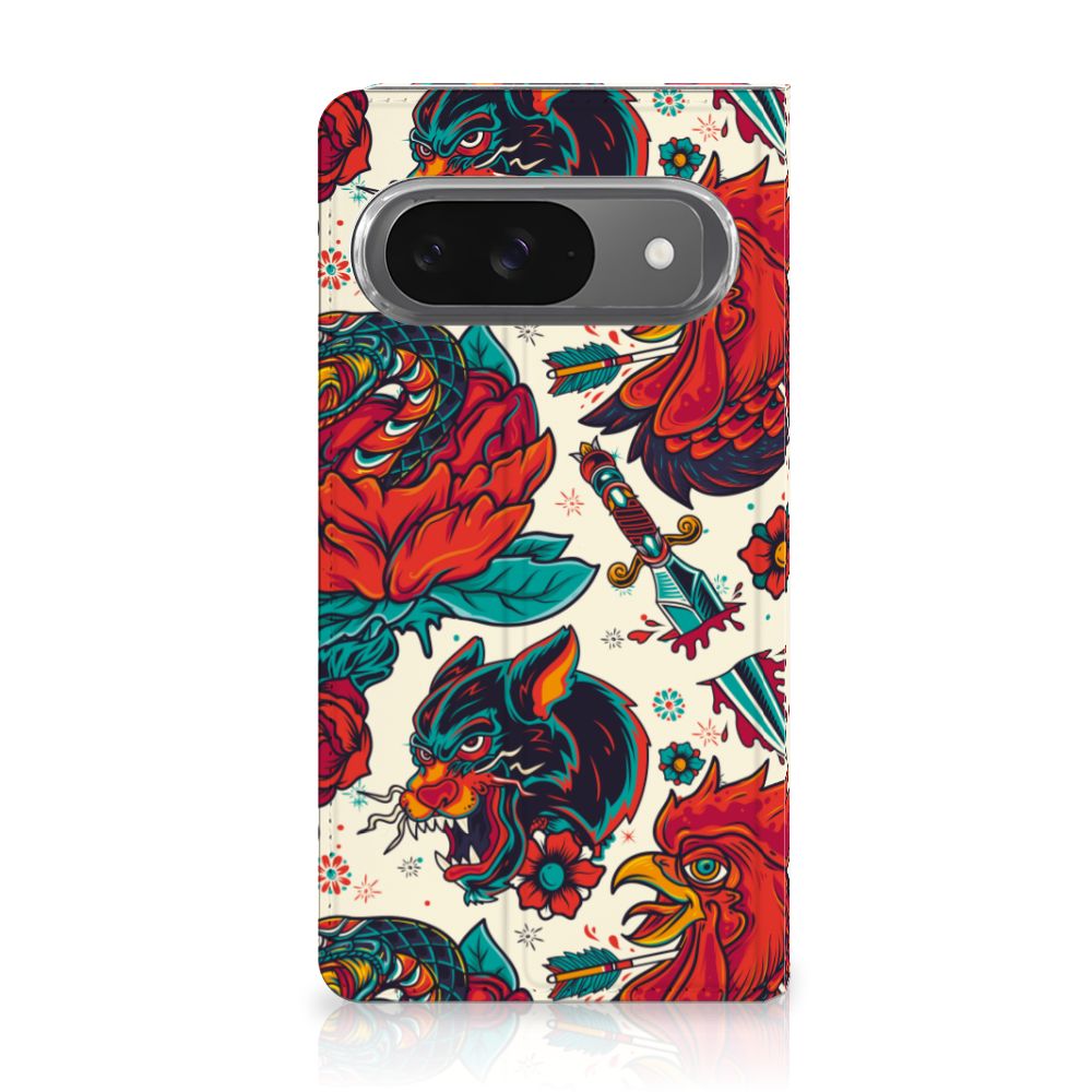 Google Pixel 9 9 Pro Stand Case Old Skool design kleurrijk aanzicht