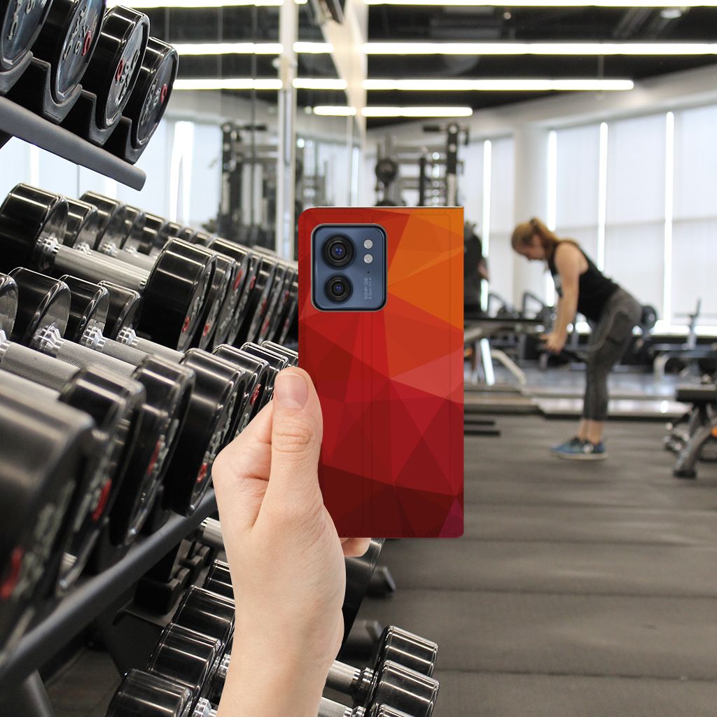 Motorola Edge 40 Stand Case Polygon Red abstract design hand gym weights