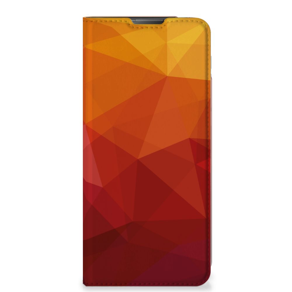 Motorola Moto E20 Stand Case Polygon Red abstract design voorkant