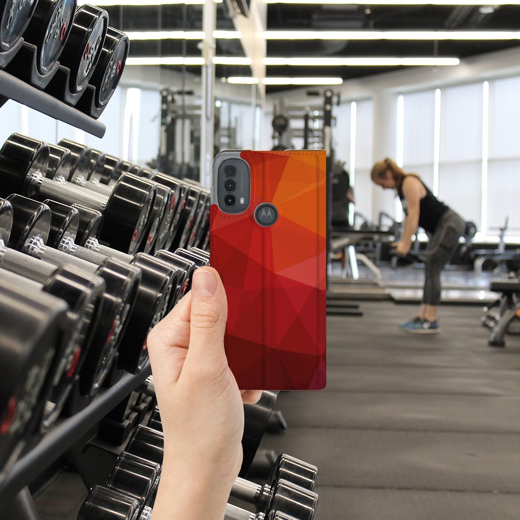 Motorola Moto E20 Stand Case Polygon Red hand gym gewichtheffen
