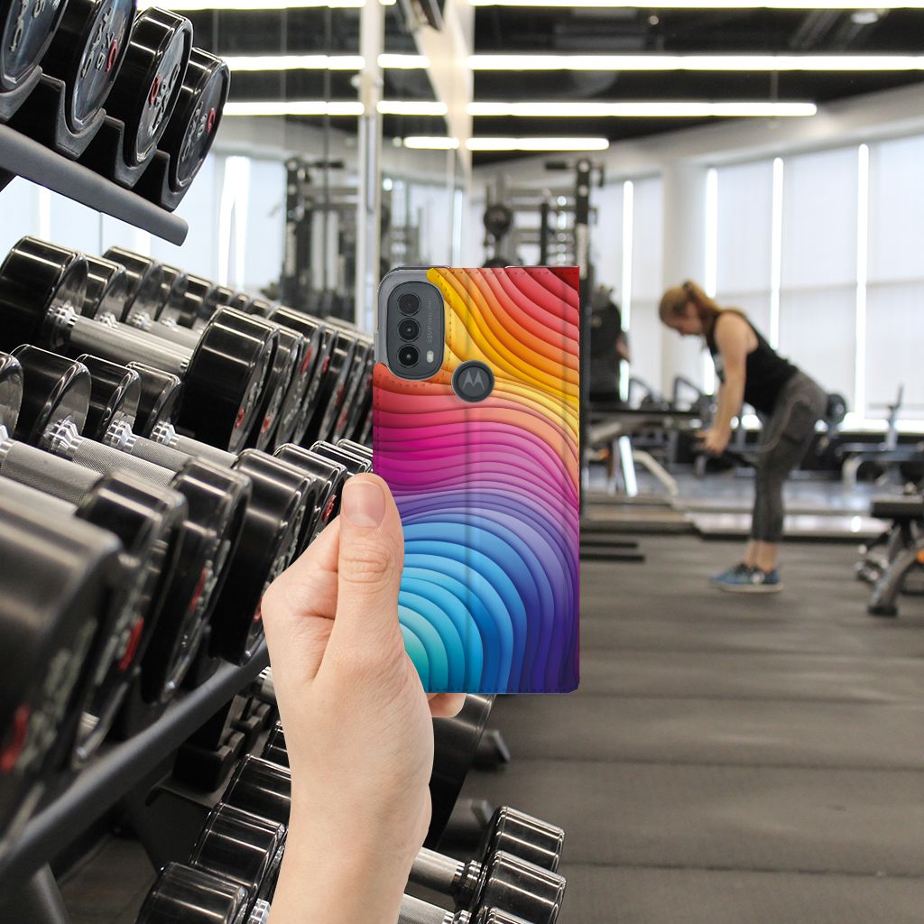 Motorola Moto E20 Stand Case voor Motorola Moto E20 Regenboog voorkant gym