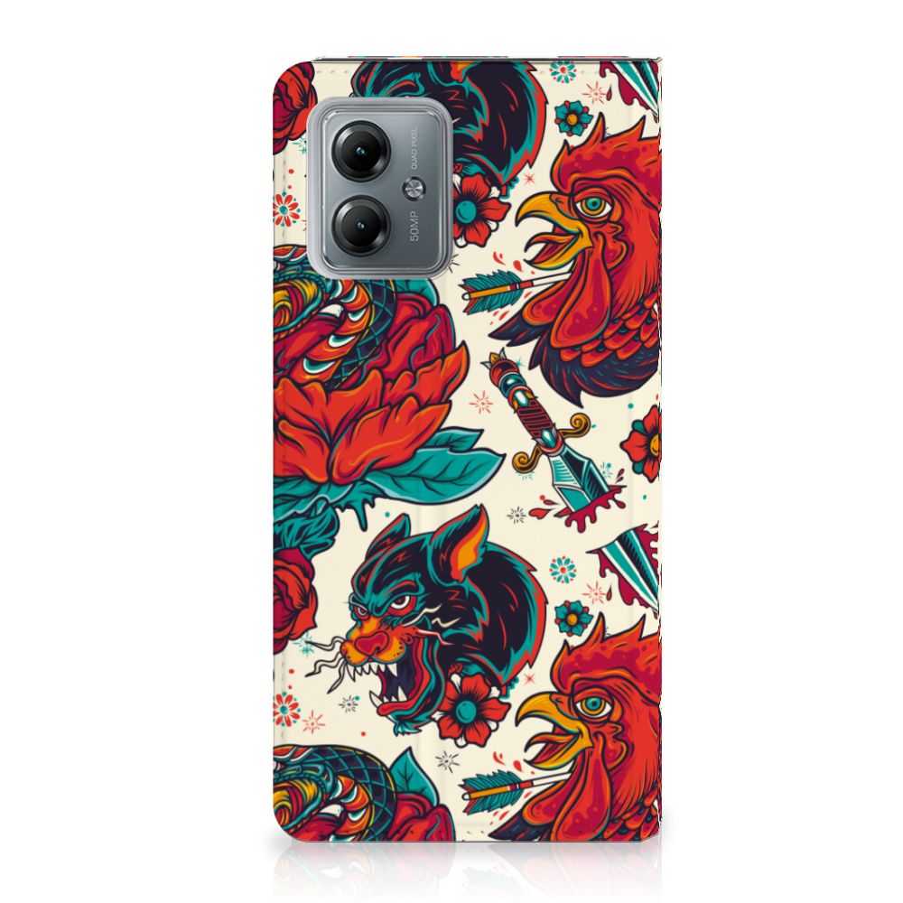 Motorola Moto G14 Stand Case Old Skool vintage tattoo design voorkant