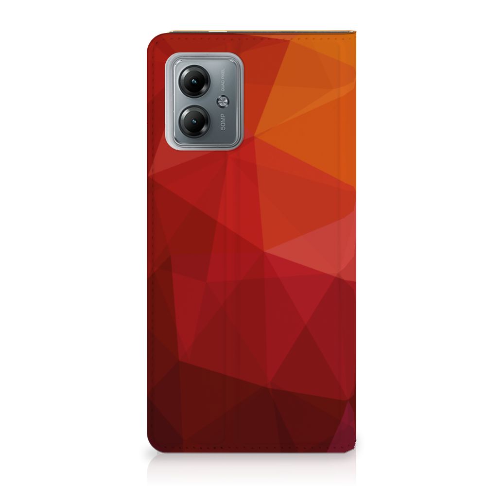 Motorola Moto G14 Stand Case Polygon Red abstract design voorzijde