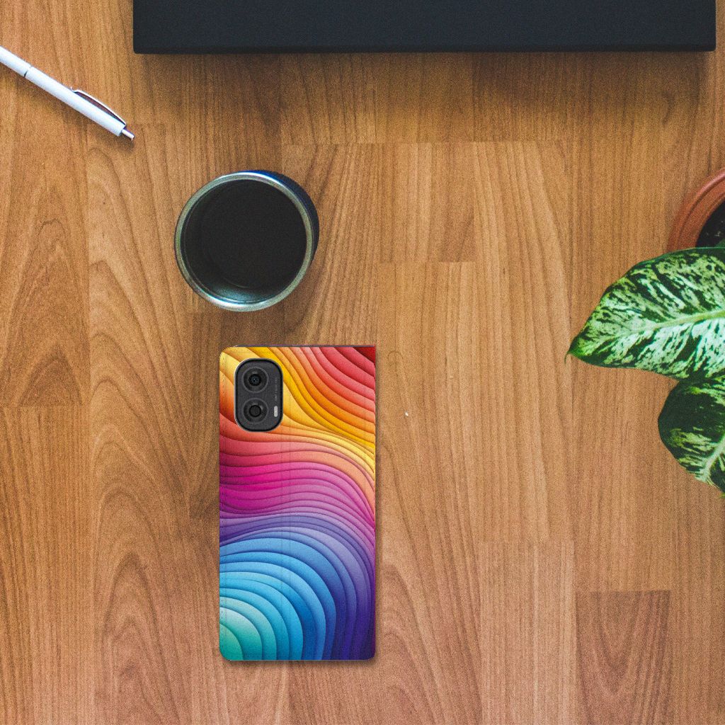 Stand Case voor Motorola Moto G24 | G04 | G24 Power Regenboog kleurrijk design aanzicht