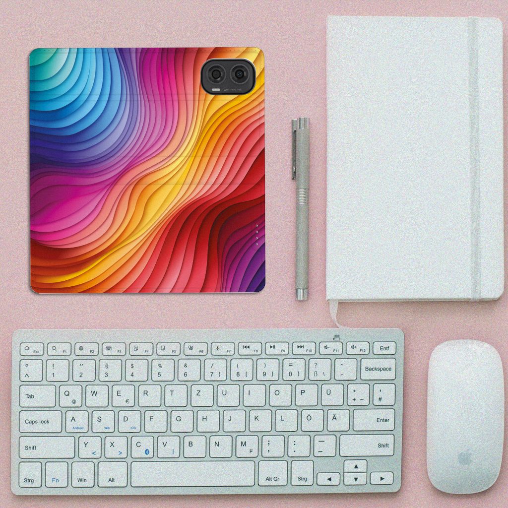 Motorola Moto G24 G04 G24 Power Stand Case Regenboog design aanzicht
