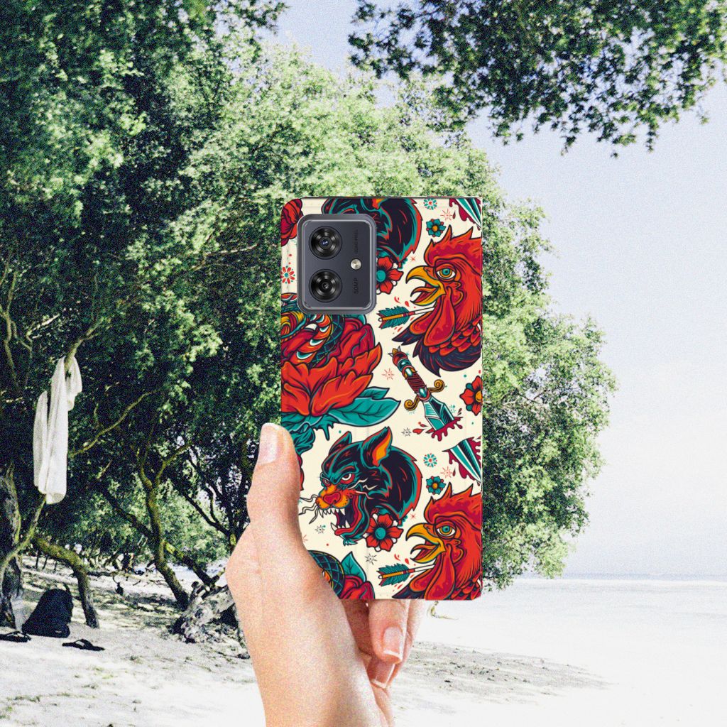 Motorola Moto G54 Stand Case Old Skool vintage design hand natuur
