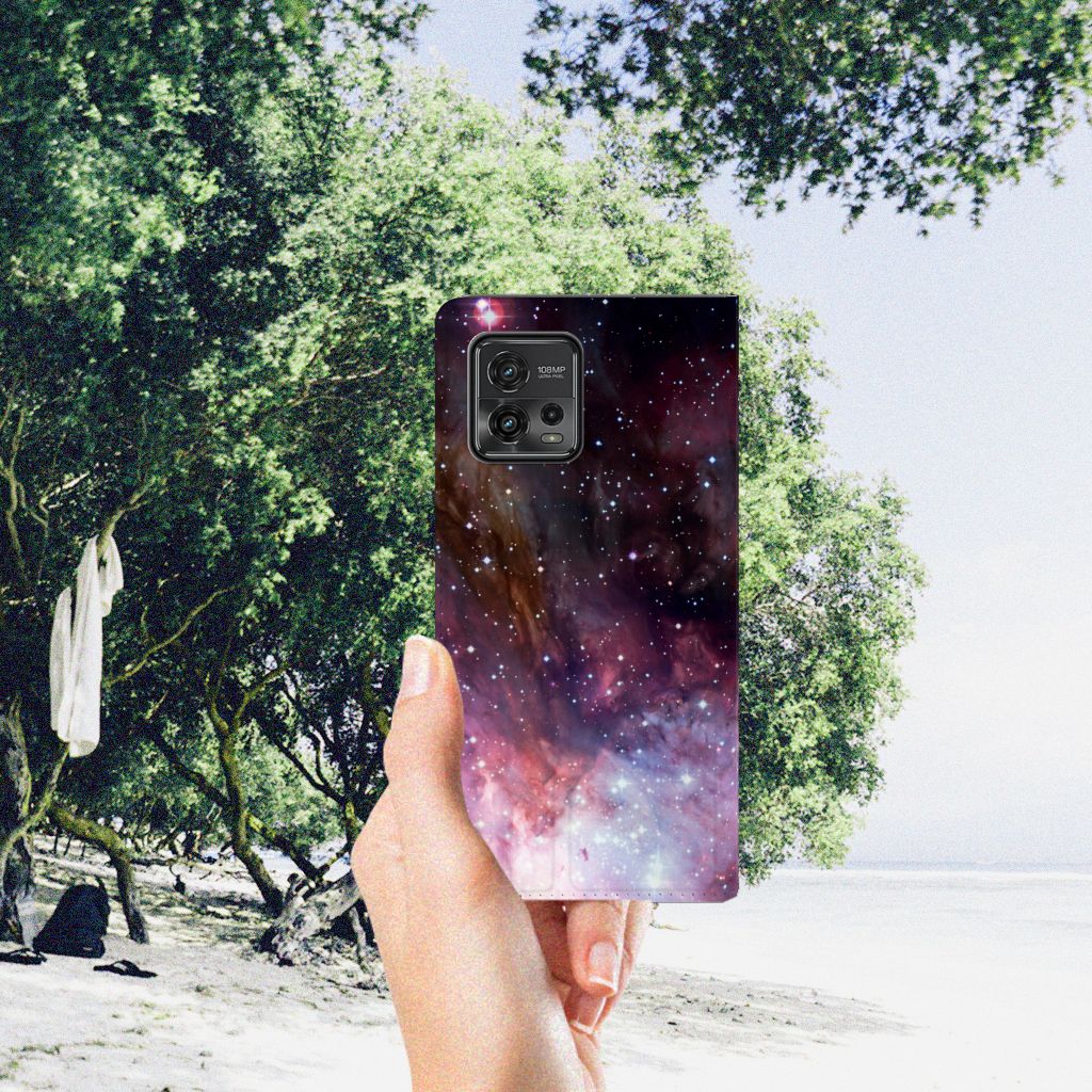 Motorola Moto G72 Stand Case Galaxy design universe hand beach