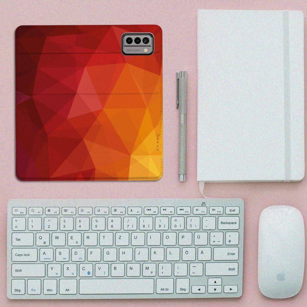 Stand Case voor Nokia G22 Polygon Red abstract design bovenaanzicht
