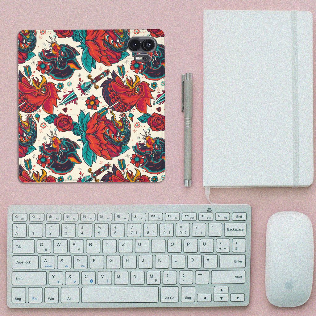 Stand Case voor Nothing Phone (2) Old Skool vintage design tatoeage bovenaanzicht