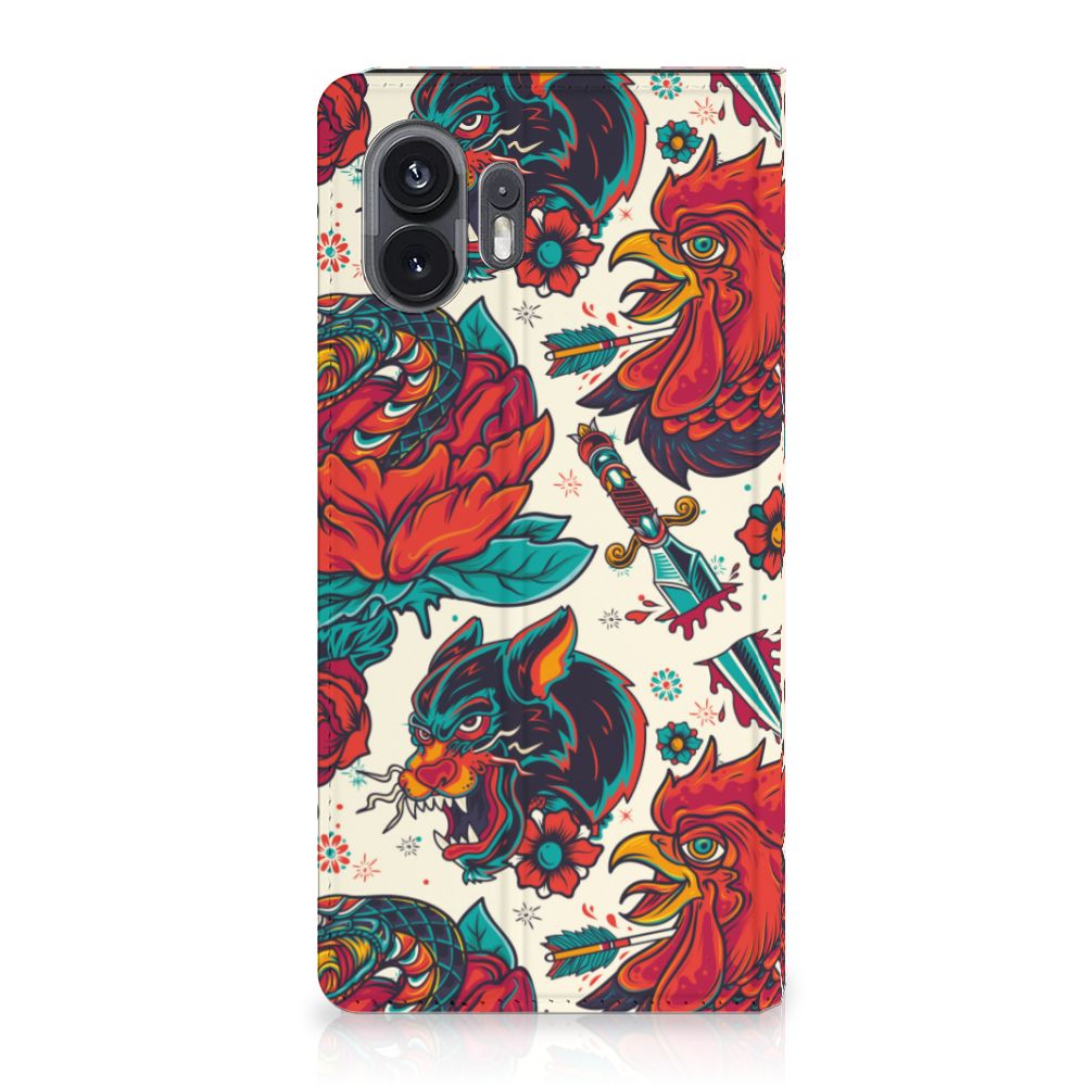 Stand Case voor Nothing Phone (2) Old Skool vintage tattoo design achterzijde