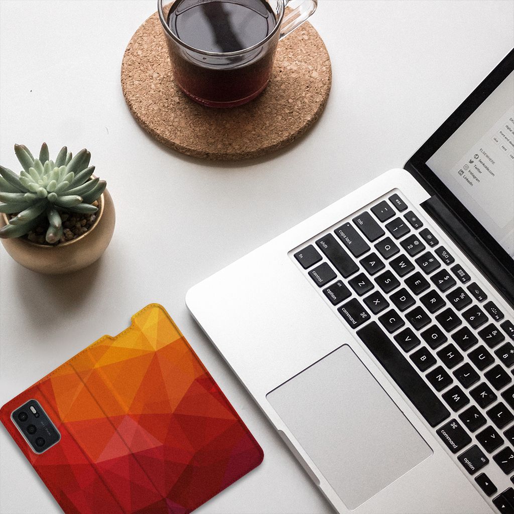 Stand Case voor OPPO A54s | A16 | A16s Polygon Red - B2C Telecom