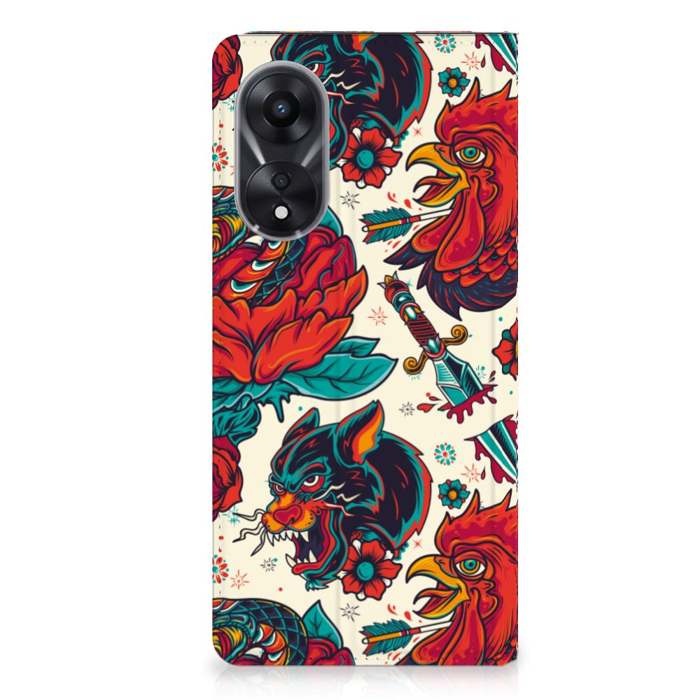 OPPO A78 A58 5G Stand Case Old Skool design tattoo stijl aanzicht