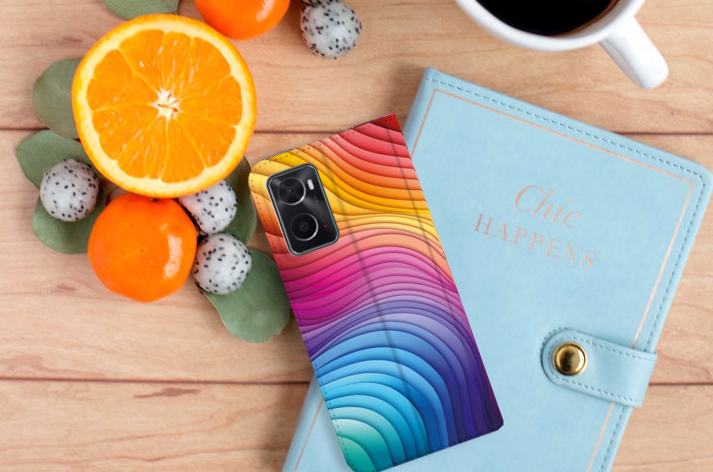 Stand Case voor OPPO A96 | A76 Regenboog telefoon hoesje bovenaanzicht