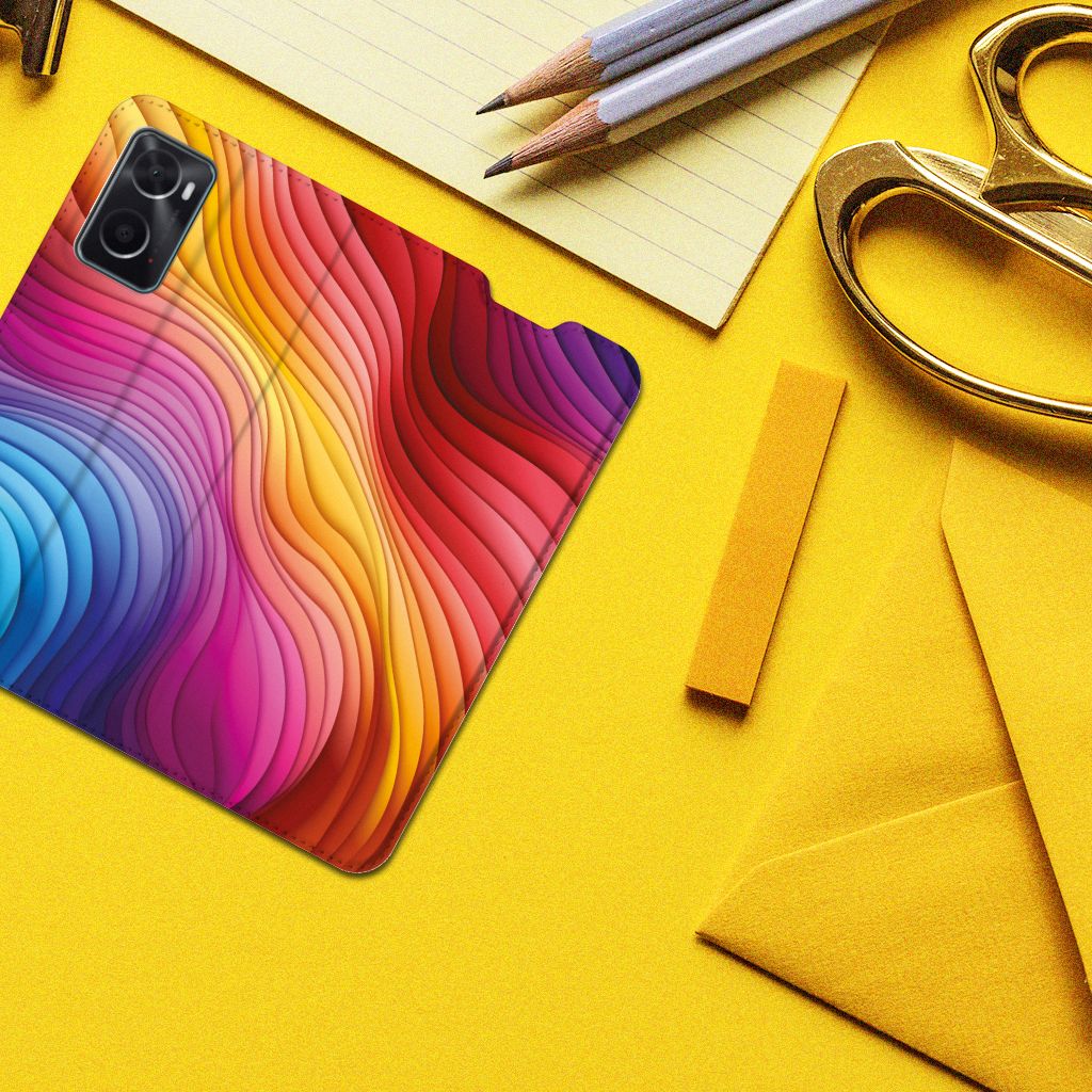 OPPO A96 A76 Stand Case Regenboog design aanzicht