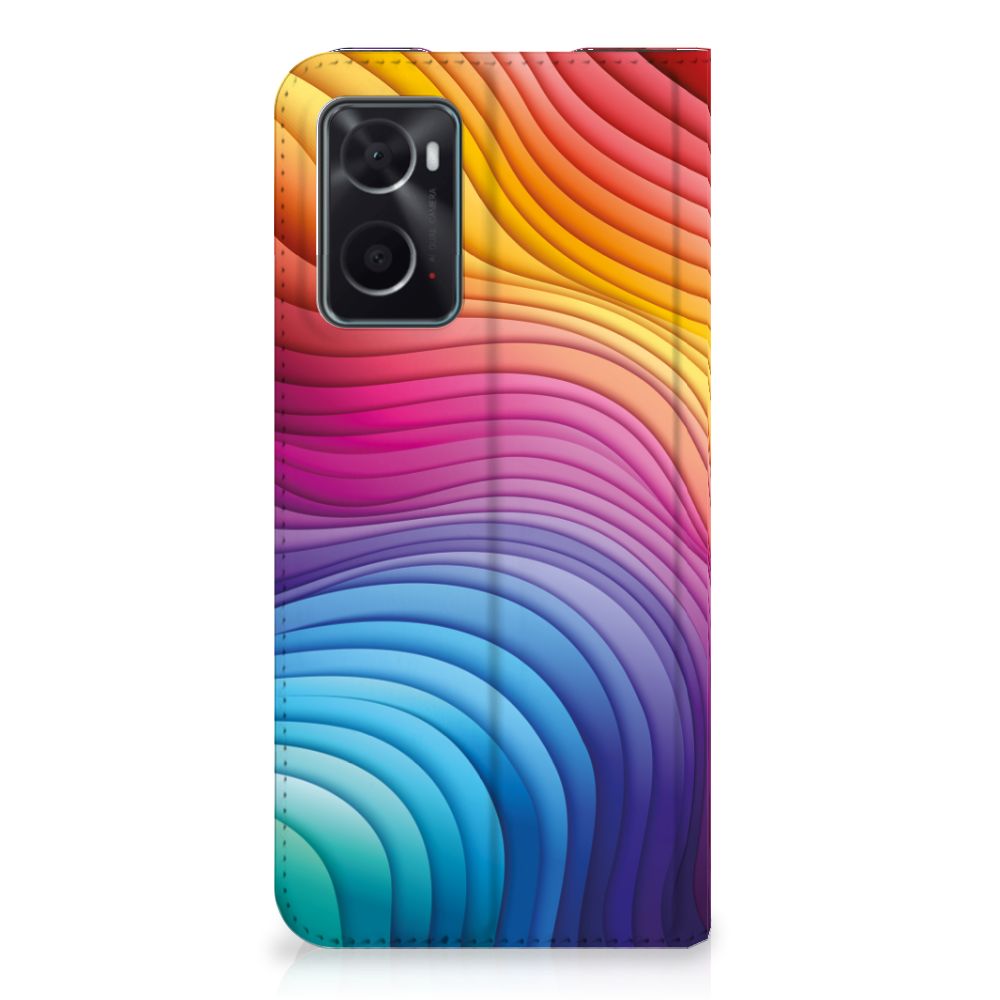 OPPO A96 A76 Stand Case Regenboog voorkant kleurrijk design