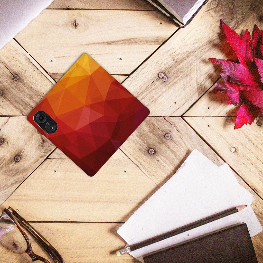 Stand Case voor OPPO A98 5G Polygon Red abstract design bovenaanzicht