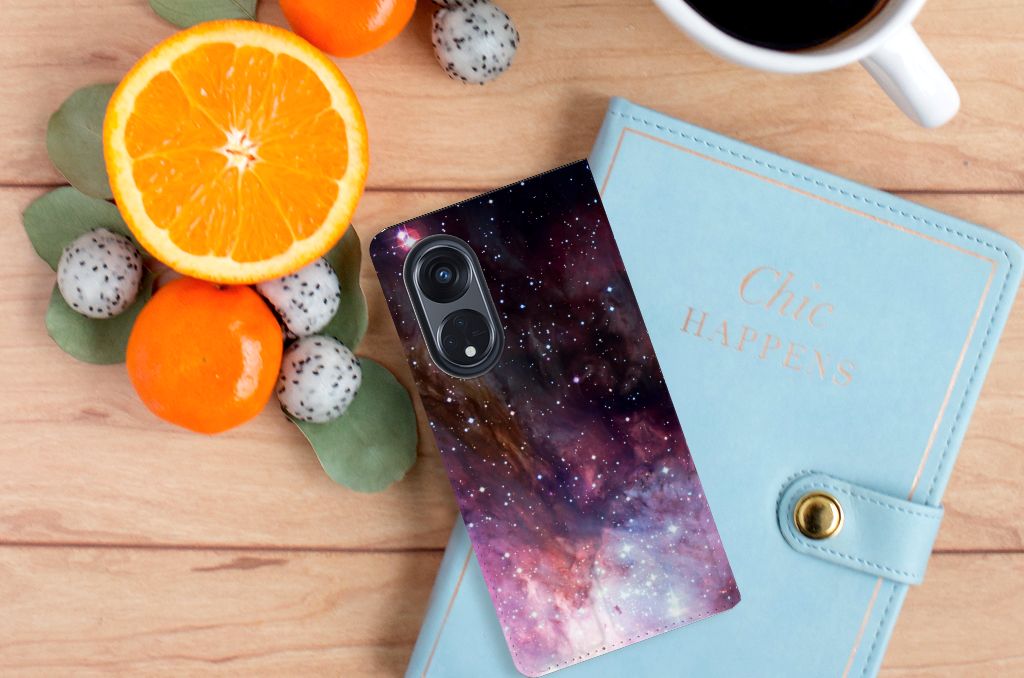 Stand Case voor OPPO Reno8 T 5G Galaxy heelal design achteraanzicht