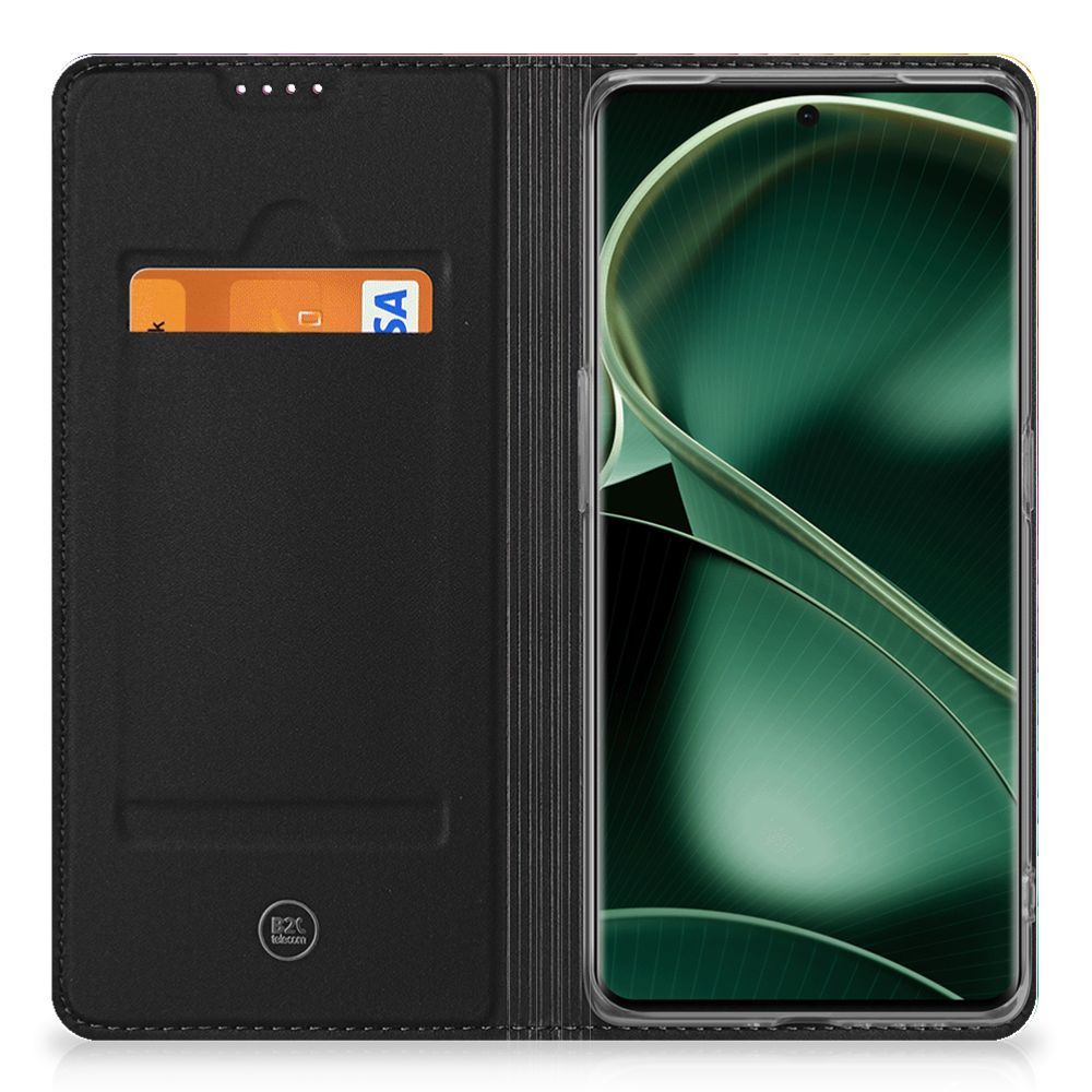 OPPO X6 Pro Stand Case Regenboog zwart design aanzicht
