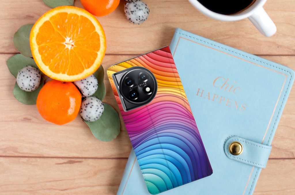 OnePlus 11 Stand Case voor OnePlus 11 Regenboog bovenaanzicht