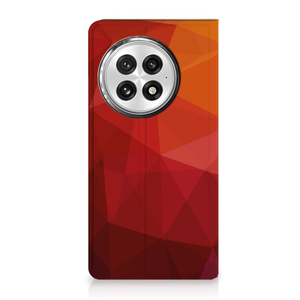 OnePlus 13 Stand Case voor OnePlus 13 Polygon Red abstracte vormen design voorkant