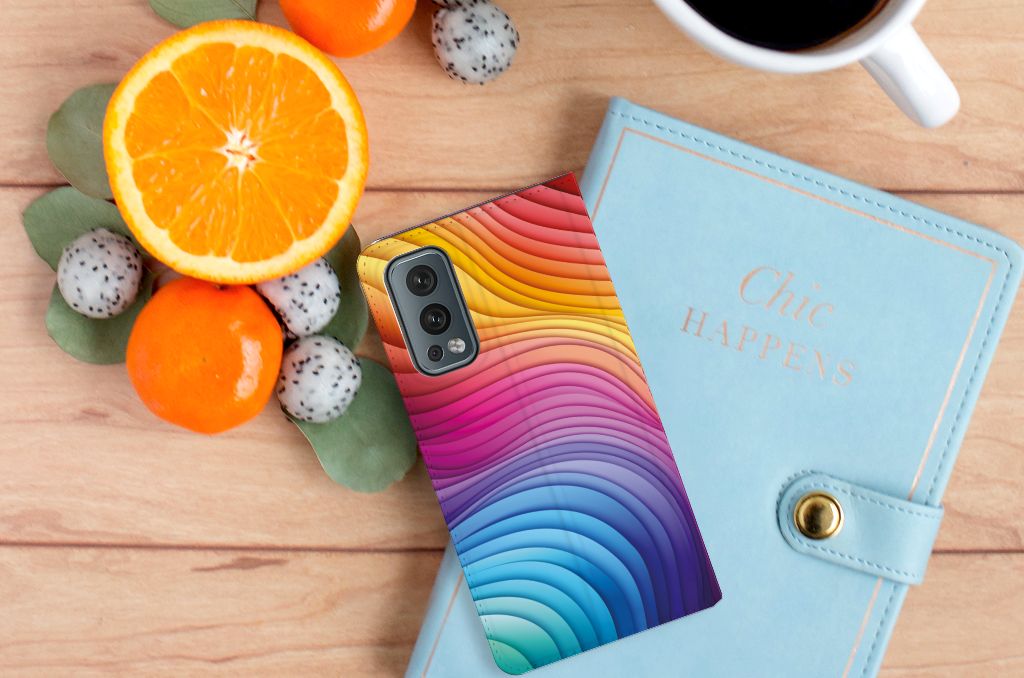OnePlus Nord 2 5G Stand Case voor OnePlus Nord 2 5G Regenboog bovenaanzicht