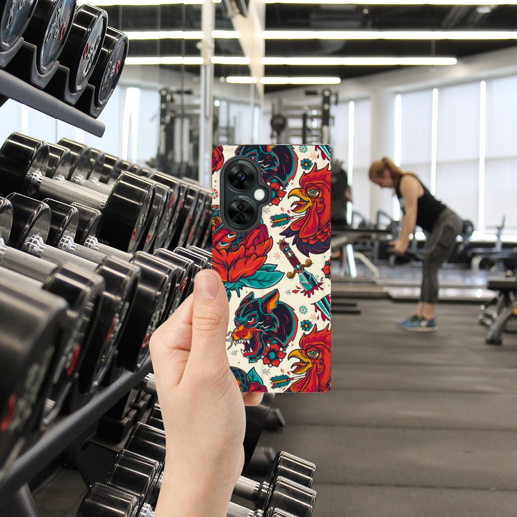 OnePlus Nord CE 3 Lite Stand Case voor OnePlus Nord CE 3 Lite Old Skool tattoo design hand in gym