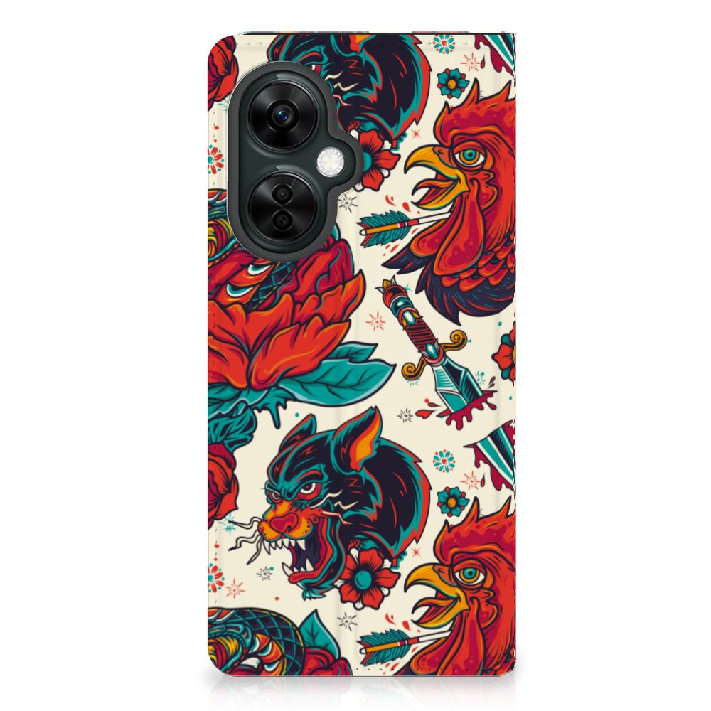 Stand Case voor OnePlus Nord CE 3 Lite Old Skool tatoeage design achteraanzicht