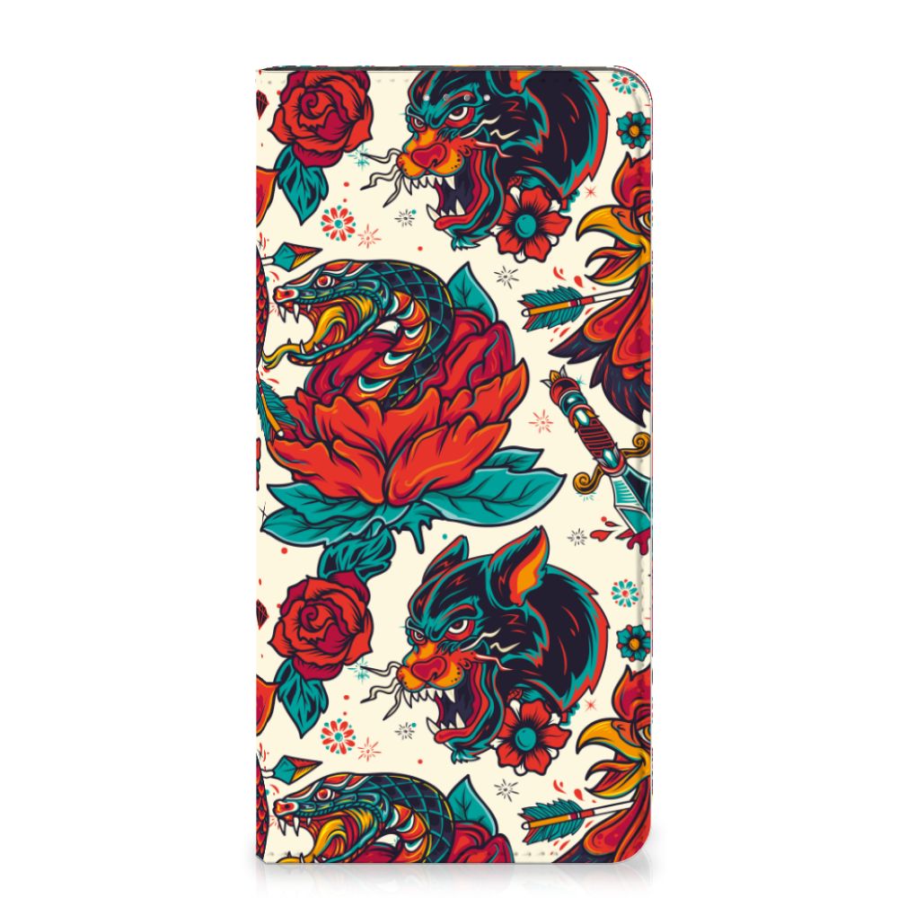 Samsung Galaxy A14 4G Stand Case voor Samsung Galaxy A14 4G Old Skool vintage tattoo design vooraan
