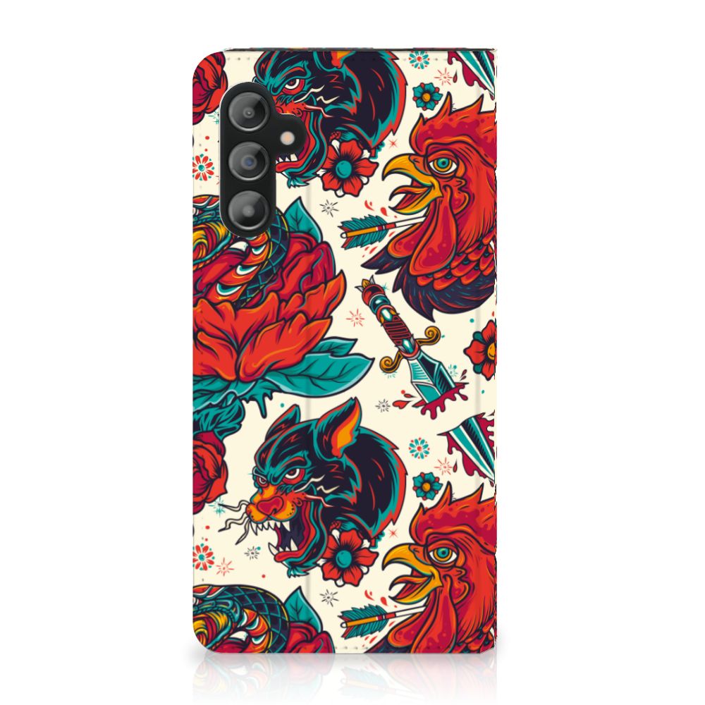 Samsung Galaxy A14 4G Stand Case Old Skool tattoo design vooraanzicht