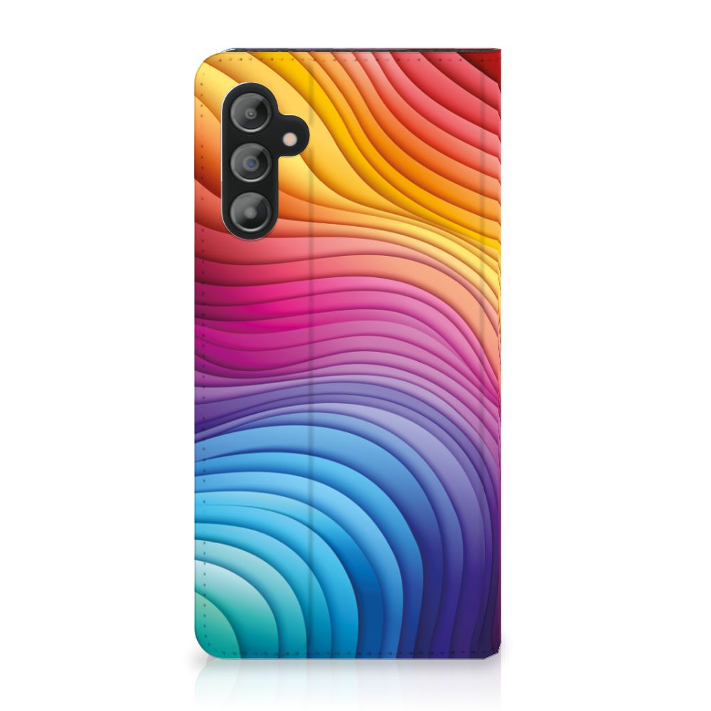 Stand Case voor Samsung Galaxy A14 4G Regenboog met kleurrijk golven patroon