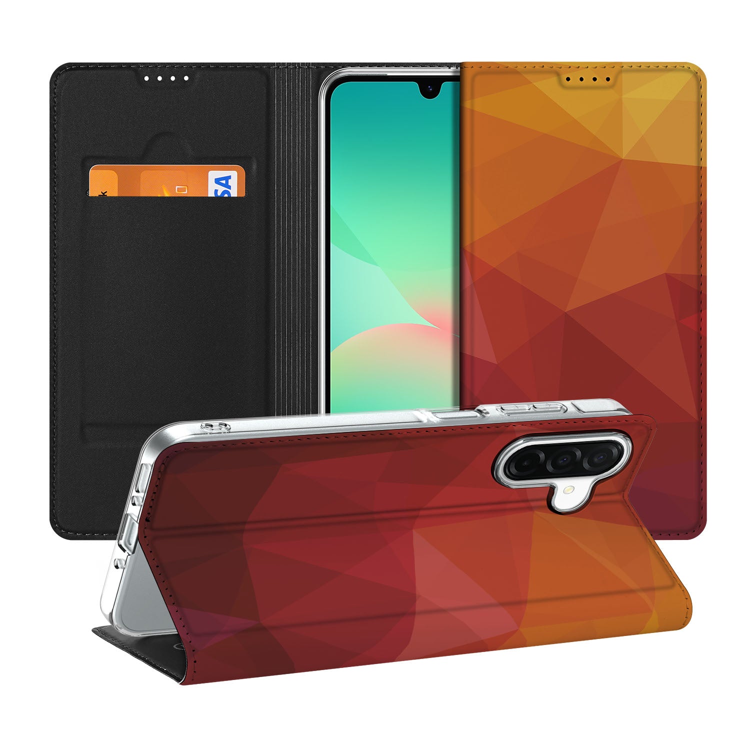 Samsung Galaxy A26 Stand Case Polygon Red design abstract kleuren