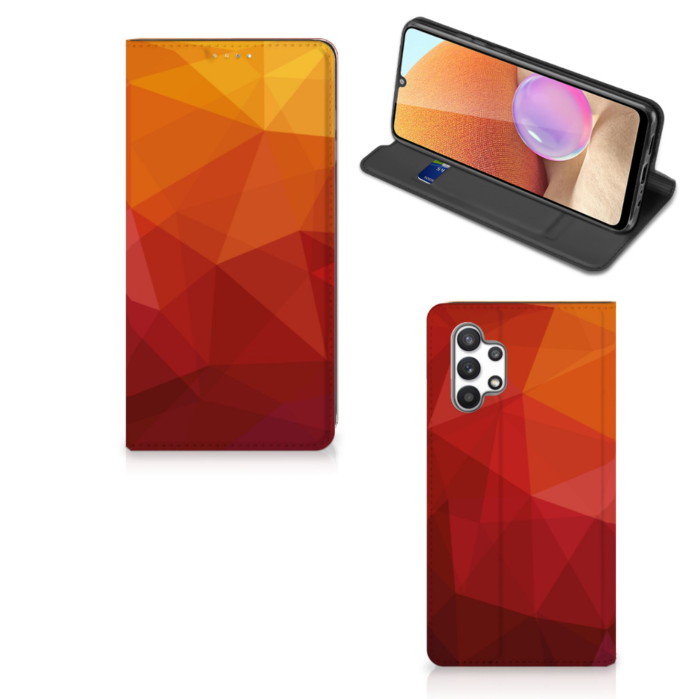 Samsung Galaxy A32 4G A32 5G Enterprise Editie Stand Case Polygon Red voorkant achterkant hoek