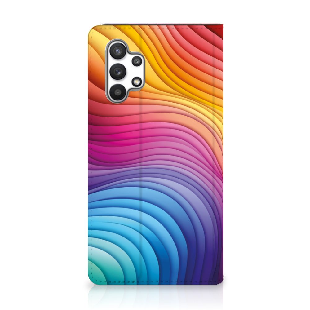 Stand Case voor Samsung Galaxy A32 4G | A32 5G Enterprise Editie Regenboog met kleurrijk golfdesign 🌈.