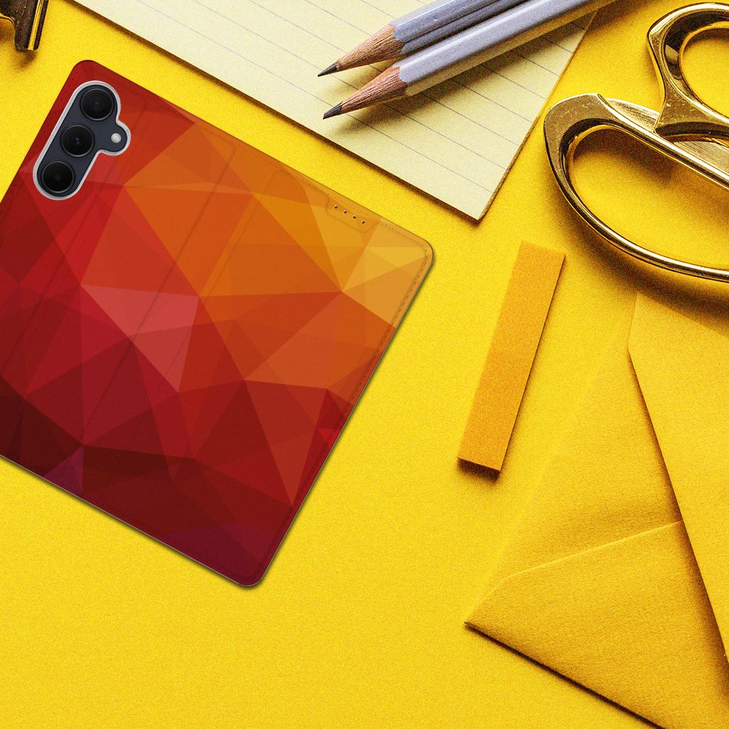 Samsung Galaxy A35 Stand Case Polygon Red bovenaanzicht