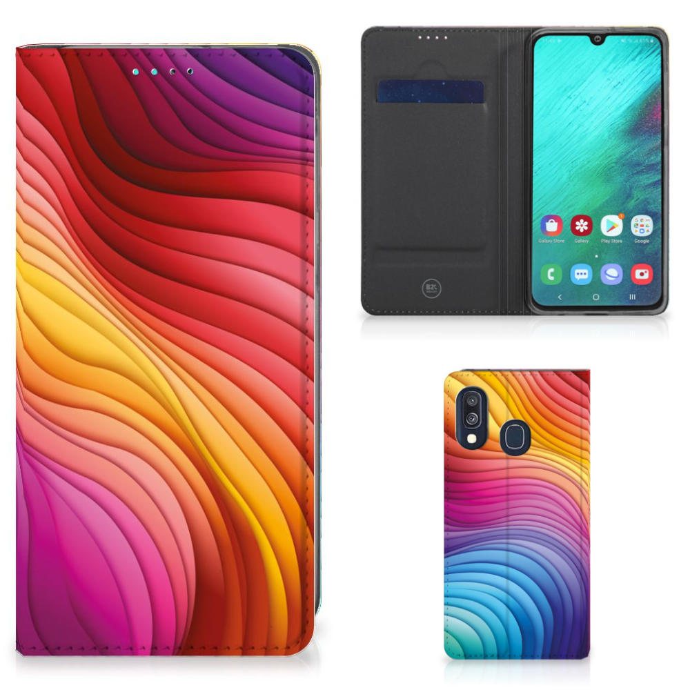 Samsung Galaxy A40 Stand Case Regenboog voorkant zijkant binnen