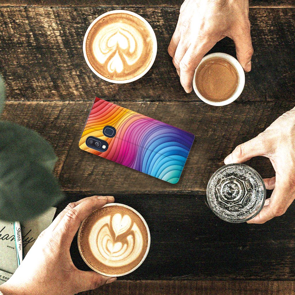 Samsung Galaxy A40 Stand Case voor Samsung Galaxy A40 Regenboog bovenaanzicht