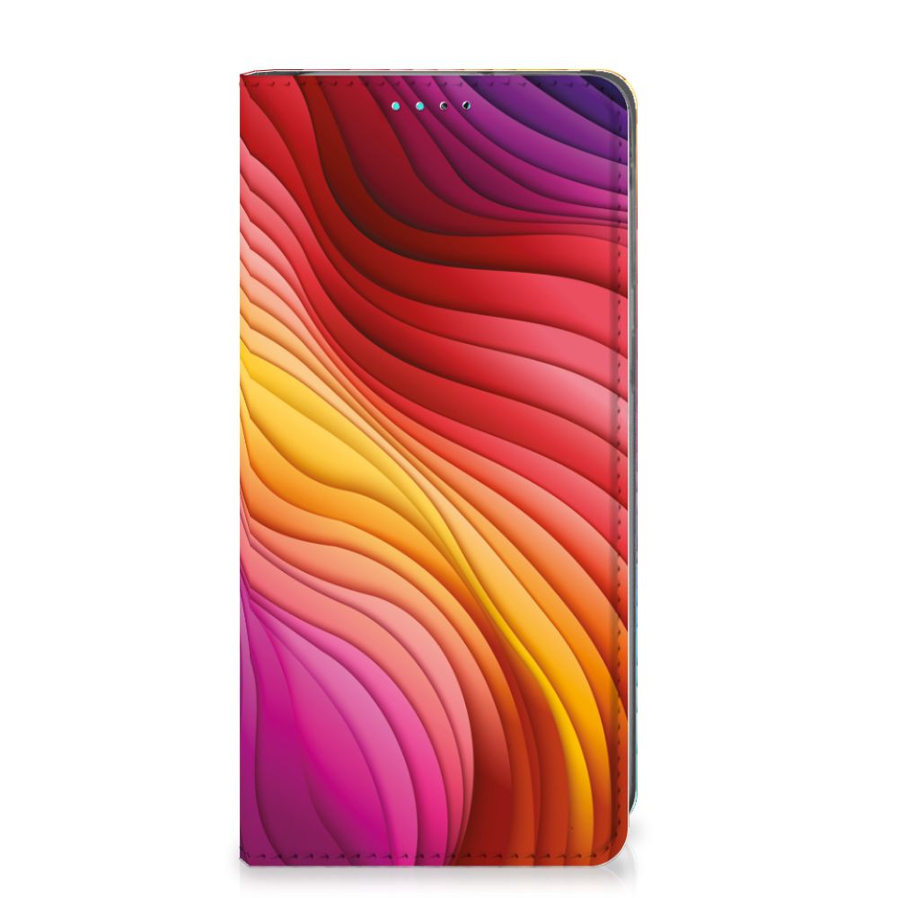 Samsung Galaxy A40 Stand Case Regenboog voorkant kleurdesign golven