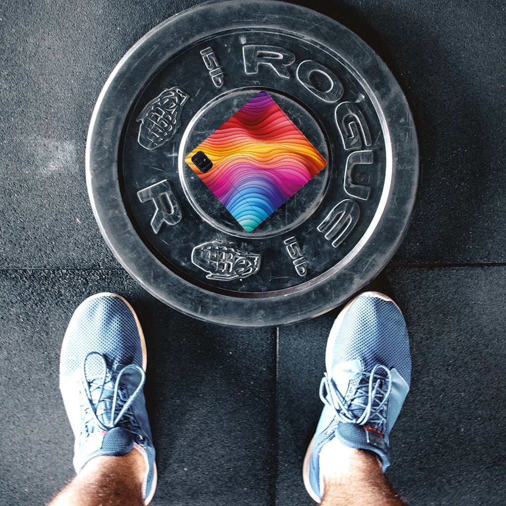 Samsung Galaxy A51 Regenboog Stand Case afbeelding bovenaanzicht gewichtsplaat gym