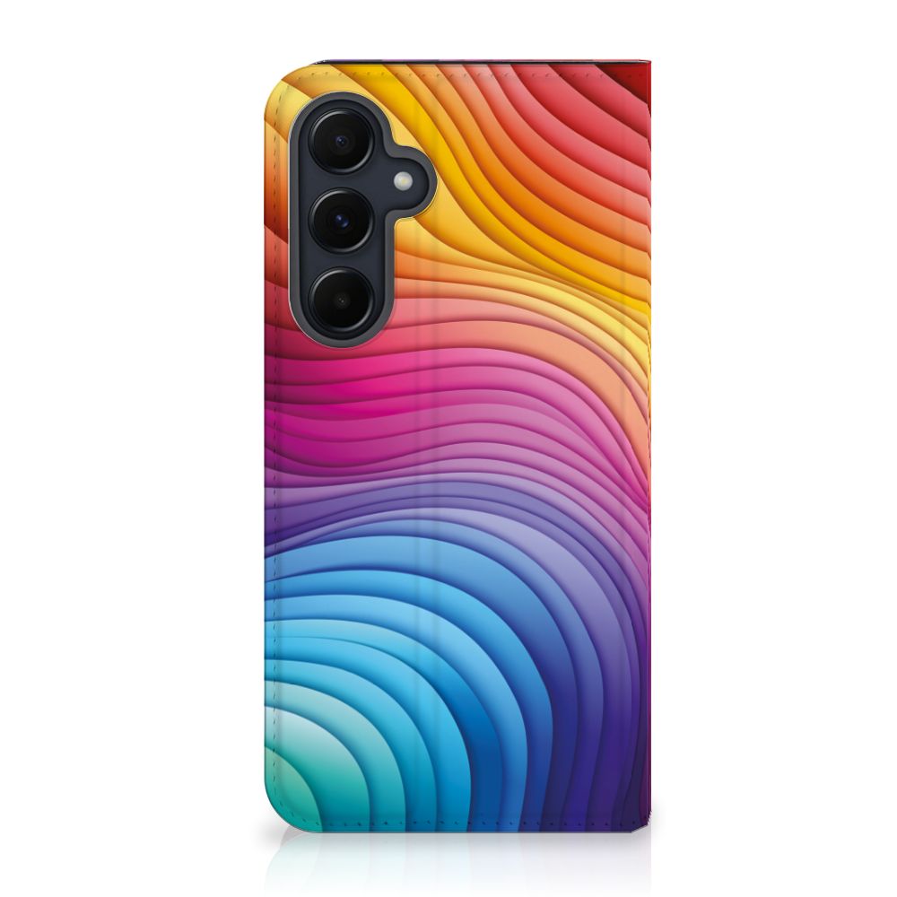 Samsung Galaxy A55 Stand Case Regenboog kleurrijk ontwerp voorkant