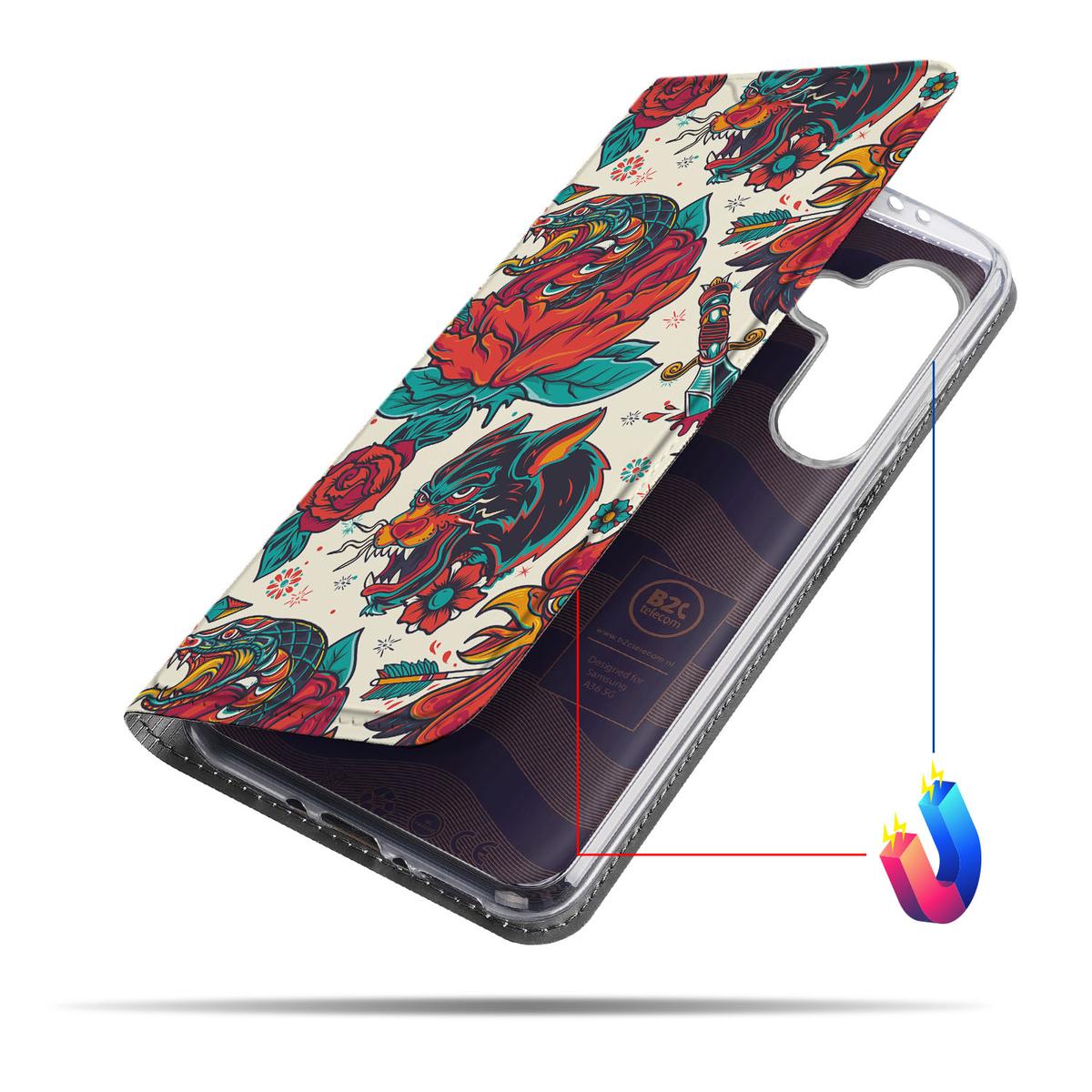 Samsung Galaxy A56 A36 Stand Case Old Skool vintage design aanzicht