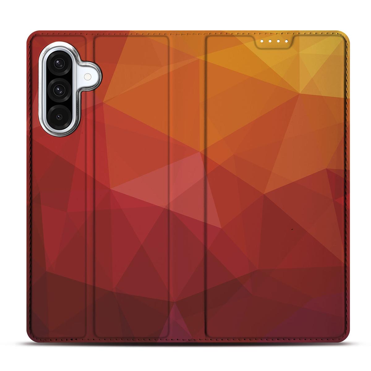 Samsung Galaxy A56 A36 Stand Case Polygon Red abstract design voorkant