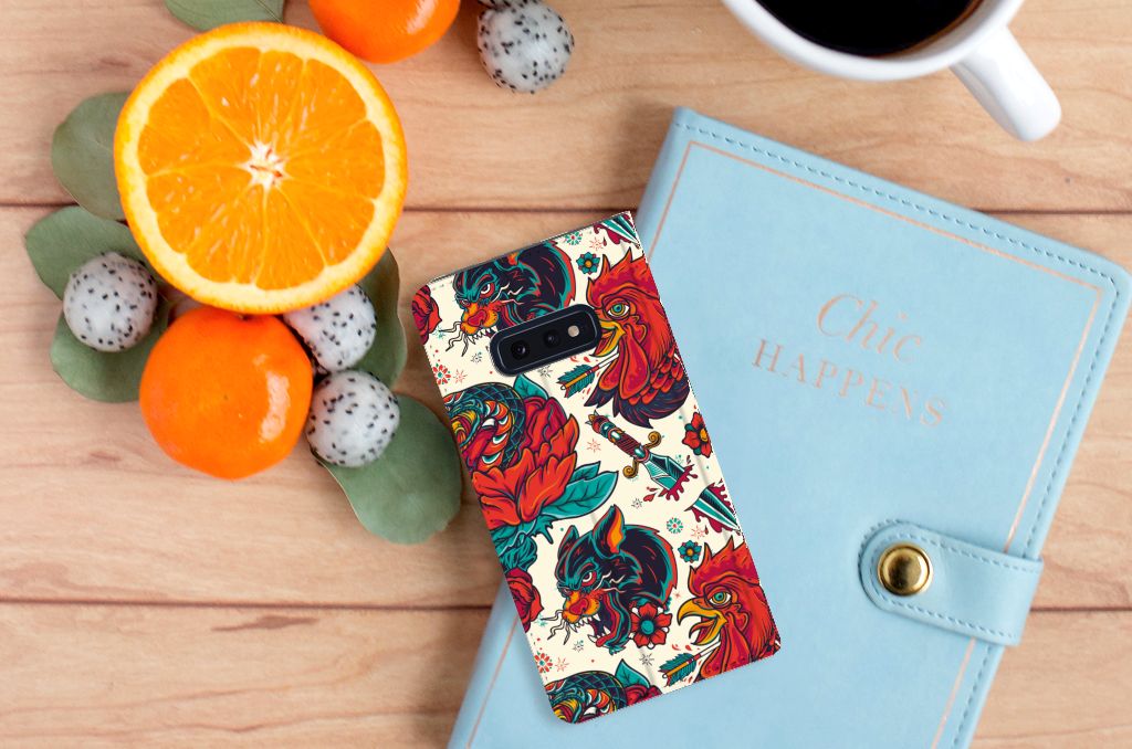 Samsung Galaxy S10e Stand Case voor Samsung Galaxy S10e Old Skool vintage design boven-aanzicht