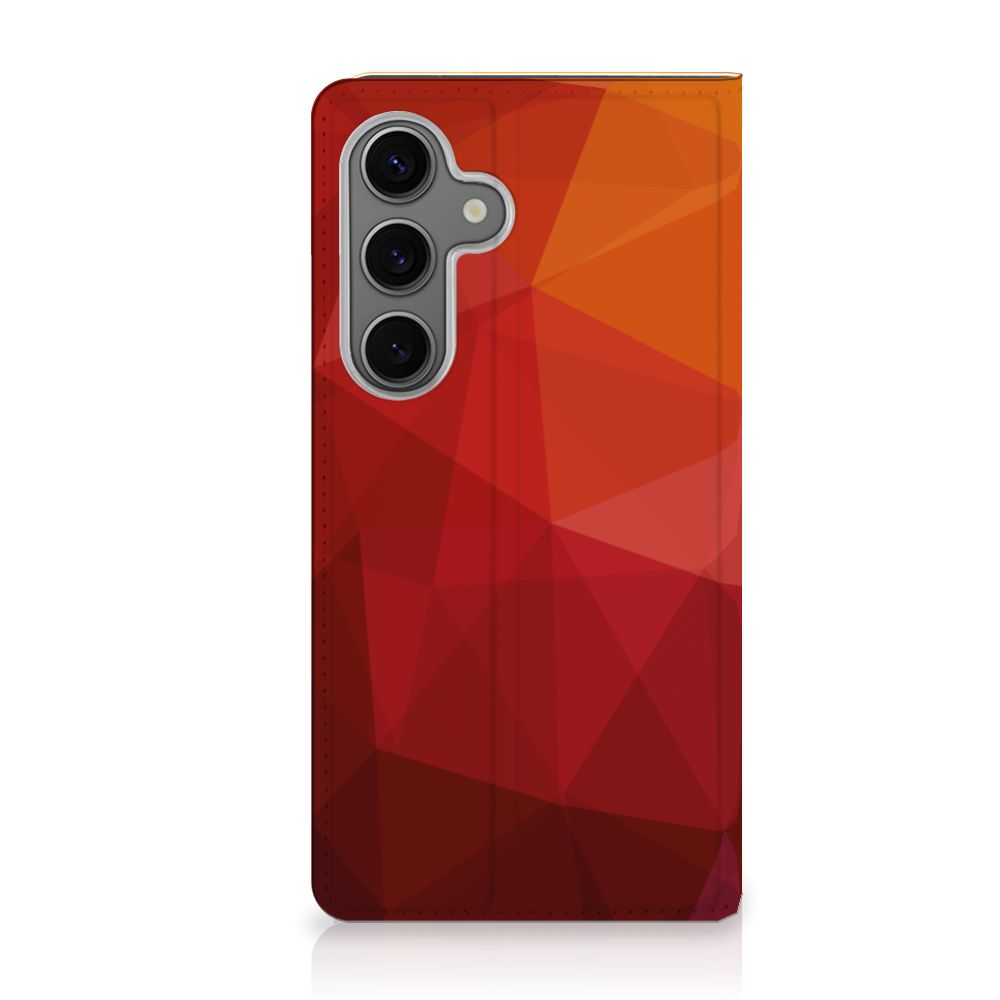 Samsung Galaxy S25 Stand Case Polygon Red voorkant abstracte vormen